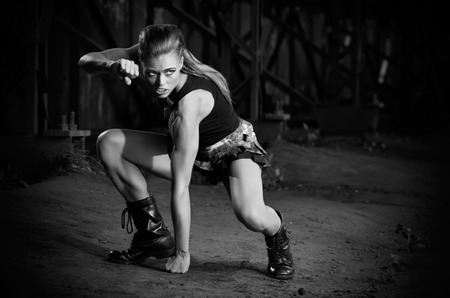 Young woman in uniform (monochrome ver)の写真素材