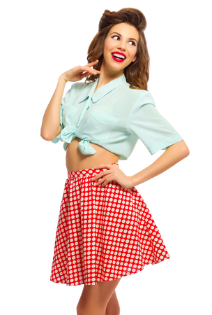 Beauty portrait of pinup girl isolatedの写真素材