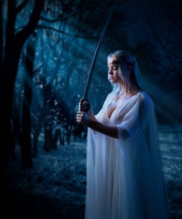 Young elven girl in forestの写真素材