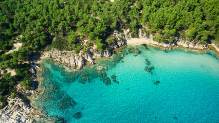 Blue sea shore under clear skyの写真素材