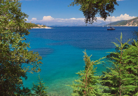 Yachts in Fiscardo at Kefalonia islandの写真素材