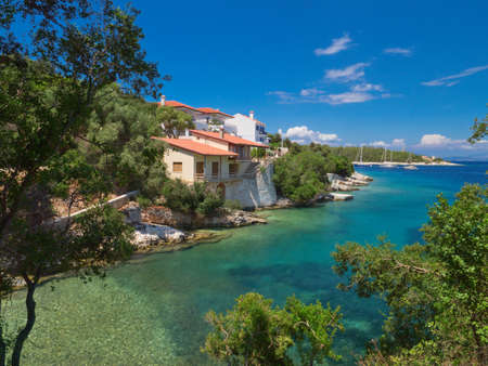 Yachts in Fiscardo at Kefalonia islandの写真素材