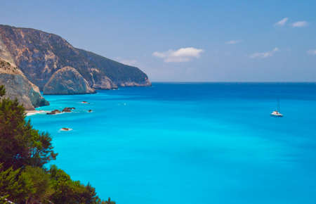 Yachts in Fiscardo at Kefalonia islandの写真素材