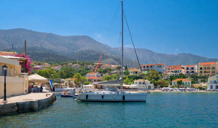 Yachts in Fiscardo at Kefalonia islandの写真素材