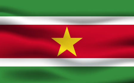 Flag of Suriname. Realistic waving flag of country. Vector illustration.の写真素材