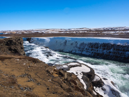 Gullfoss Waterfall in Icelandの写真素材