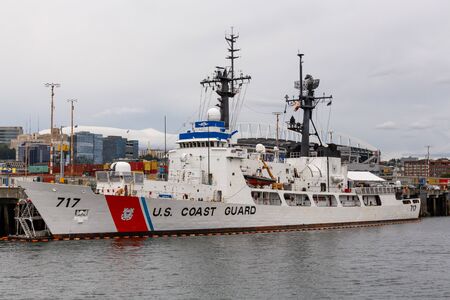 Seattle, Washington - June 5, 2019: United States Coast Guard Cutter Mellon ship docked in Port of Seattleのeditorial素材