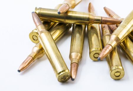 Pile of loose 7mm rifle bulletsの写真素材