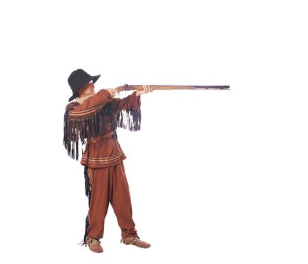 A young man in historic mountain man costume                     