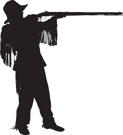 Mountain man shooting his black powder rifle in a raster silhouette.のイラスト素材