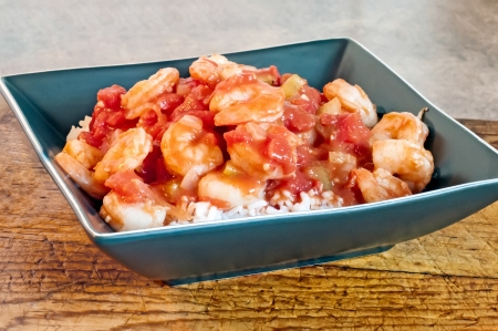 Louisiana Cajun favorite Shrimp Creole on rice hot and spicy の写真素材