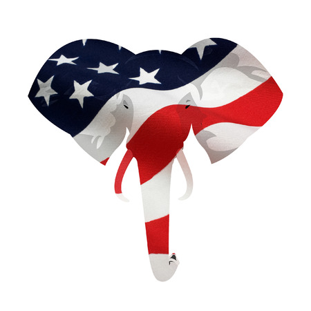 Map displacement of American flag on the Republican elephant symbol. Isolated on white background.の写真素材