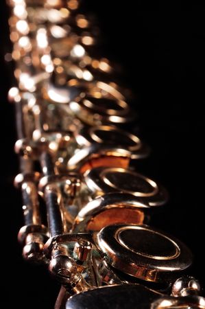 Detail of a Western concert flute, black background                 の写真素材