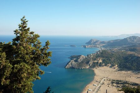 Panorama of greek coastline; Rhodes, Greece.の写真素材