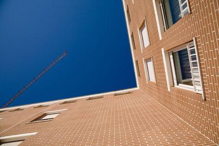 Red bricks modern building view upwards