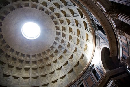 The interior of the famous roman temple Pantheon, Rome, Italy.のeditorial素材