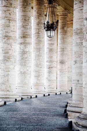 Bernini's colonnade, Saint Peter's dome (Basilica di San Pietro) Vatican City, Rome, Italy.の写真素材