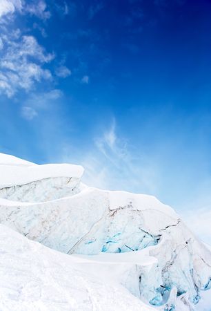 High mountain glacier over blue cloudy sky. Zermatt, Swiss, Europe.の写真素材