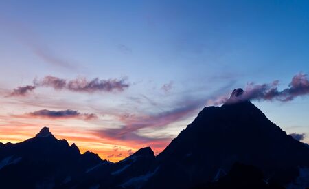 Silhouette of south side of Matternhorn at sunset. West Alps , Italyの写真素材
