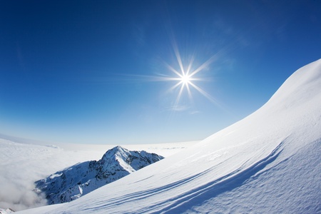 Snowy mountain landscape in a winter clear day  Western Alps, Piemonte, Italy の写真素材