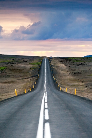 Iceland, Husavik, road 87  Ondulated and empty road in the sub-artic icelandic landscape  Travel, exploration, solitude の写真素材