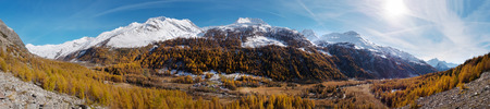 Val Ferret panorama in autumn season - The Alps, Courmayer, Val dの写真素材