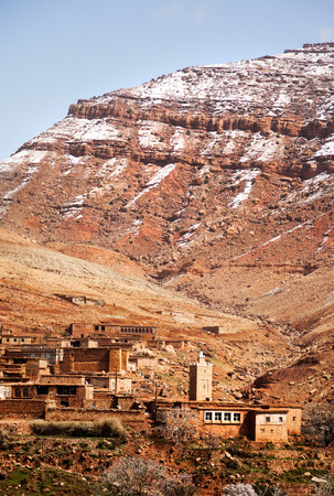 The small mountain village of Aguelmous in the High Atlas in winter season - Ouarzazate province, Morocco, Africa.の写真素材