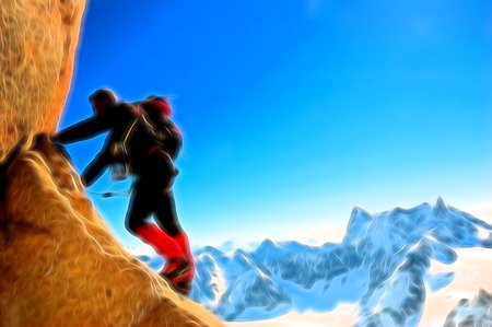 Male climber, Rock-climbing sport. Painting effect.の写真素材