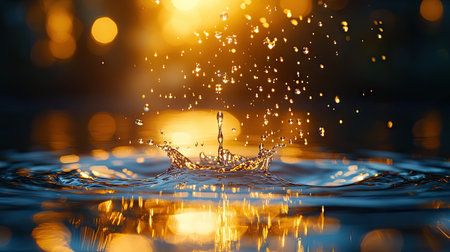 A drop of oil is falling into the water, creating ripples on its surface. The background features soft blue and yellow tones, with a blurred focus that highlights details such as light reflections in the liquid. This scene conveys an atmosphere of calmness and elegance. --chaos 30 --ar 16:9 --stylize 750 --v 6.1 Job ID: f747c743-5110-4068-84ea-8d537f3aa031の素材