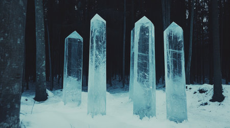 Visualize a forest where the trees are made of crystal, creating a unique and beautiful landscape --chaos 30 --ar 16:9 --v 6.1 Job ID: 65513c4f-5f8d-4966-a805-5e0af28ec1adの素材