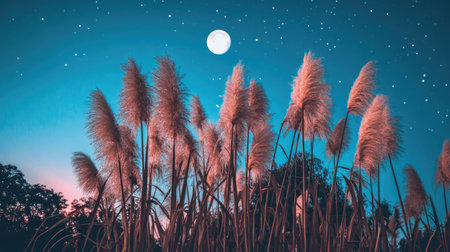 Visualize a field of tall, swaying grasses silhouetted against a twilight sky, conveying feelings of peace and liberation --chaos 30 --ar 16:9 --v 6.1 Job ID: b316a26e-6bc8-4cb8-8b55-91a975189d0cの素材