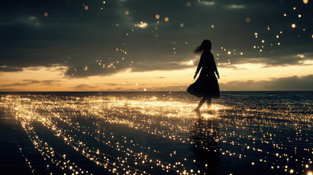 Produce a representation of a dream, displayed through shimmering, ethereal threads interwoven throughout the scene --chaos 30 --ar 16:9 --v 6.1 Job ID: 30d3b6ac-6048-4df5-a943-ed30cc336326の素材