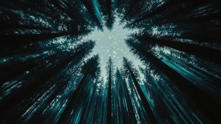 Render a symmetrical digital forest with data streams as the trees and an entirely cloud-based ecosystem --chaos 30 --ar 16:9 --v 6.1 Job ID: afcc3b45-894a-49b6-990f-1e83b0ac3b35の素材