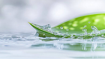 Aloe vera leaf in water, splashes of water on a white background, cosmetic product photo shoot, close-up, high-resolution photography, professional color grading, soft shadows, low contrast, clean sharp focus, focus stacking, intricate details, in the style of macro stock photography, Canon EOS. --chaos 30 --ar 16:9 --v 6.1 Job ID: e6ed2af6-0d87-43b3-a4be-2650aced8628の素材
