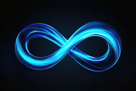Abstract blue glowing infinity symbol on a black background. Abstract light swirls and waves in the form of an infinite sign. Digital art illustration, vector design. 8K, sharp details, high resolution, professional photograph. The ultra-wide-angle lens captures the entire scene, taken from a top-down perspective, in a minimalist style, with cinematic lighting, neon glow, fantasy, bright colors, and a surreal aesthetic. --ar 3:2 --v 6.1 Job ID: 635b8eb2-84f1-43c1-bf3f-f3ccbeefd6fdの素材