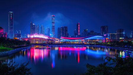 New Year's Eve, a city night view with fireworks in the sky. The background features the buildings of Shenzhen City Center on both sides of the river and a dark blue sky. This is a real photography style, with super high-definition details and perfect picture quality. Colorful lights and a wide-angle lens create a festive atmosphere. Vibrant firecrackers light up the entire scene, illuminating every corner. In front of the display, tall skyscrapers stand tall, reflecting the bright colors. --ar 53:30 --v 6.1 Job ID: e11bc58a-3a57-4e9e-93b5-63ee765f58c6の素材