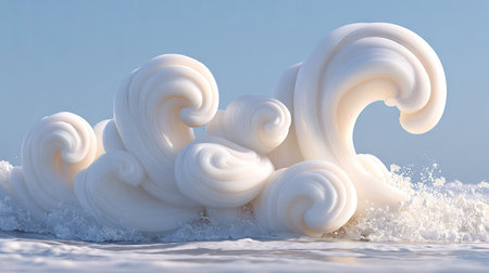 Abstract rendering of white, swirling waves crashing on a light blue ocean. The forms are soft, smooth, and detailed, with a gentle, almost ethereal quality.  The overall impression is one of calm and tranquility.の素材