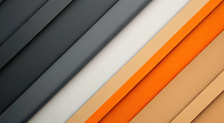 A modern, minimalist background with an orange and gray color scheme, featuring diagonal lines of paper in shades of gray, white, black, and light brown. The design is simple yet elegant, perfect for showcasing products or text. --ar 78:43 --v 6.1 Job ID: c2ecc5ca-58b3-4c37-b755-a70890cfc7a0の素材