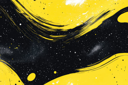 A yellow and black background with stars, galaxies, nebulae, and an abstract swirl of light. The color scheme creates a cosmic atmosphere that is both vibrant and mysterious. It evokes the vastness of space and time. There is ample white space around it. --ar 3:2 --v 6.1 Job ID: 9dac5923-5efe-4daf-ab50-fa045dd981c0の素材