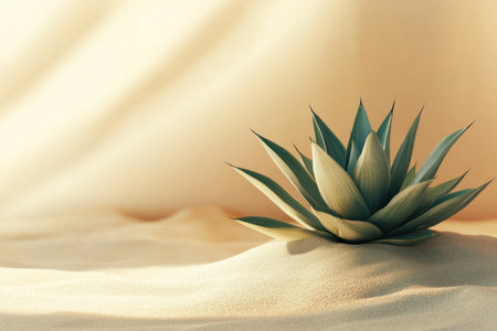 Agave plant growing in sand, close-up, warm background, photorealistic, minimalistic, product photography, high resolution --ar 3:2 --v 6.1 Job ID: 53617a86-e1fb-4c9c-90bb-ee181dda7f4aの素材