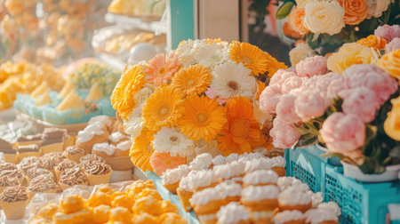 A summer fair with an exquisitely designed carousel that is built out of giant flowers and delicious treats, setting a festive mood --chaos 30 --ar 16:9 --v 6.1 Job ID: 9b80ab86-245f-4a88-96f7-730052ccef0aの素材