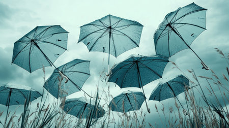 abandoned sun umbrellas swaying in the wind, melancholic vibe, stormy sky --chaos 30 --ar 16:9 --v 6.1 Job ID: 8aa55321-ddb7-45ba-97ec-178b04afe0f2の素材