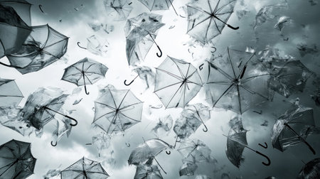 abandoned sun umbrellas swaying in the wind, melancholic vibe, stormy sky --chaos 30 --ar 16:9 --v 6.1 Job ID: 8aa55321-ddb7-45ba-97ec-178b04afe0f2の素材