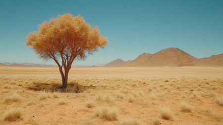 Cinematic aerial shot of the Sahara desert, a dry tree in the foreground, an oasis in the background, captured by a DJI Air3D camera with an 85mm lens, f/20, using natural light, following the rule of thirds, with a wide-angle perspective --chaos 50 --ar 16:9 --stylize 500 --v 6.1 Job ID: 015f26a2-2009-4061-bd32-381e83836130の素材