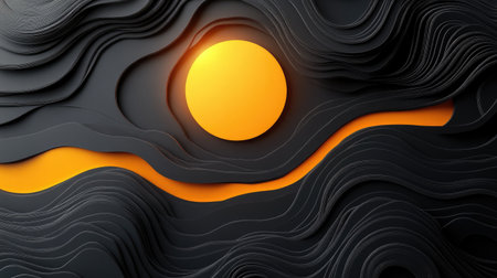 Black background with sun, layered paper art style on dark gray background, layered paper art style illustration of black and yellow striped waves with smooth gradient colors, smooth curves, layered papercut style, black color palette, simple design, intricate details, high resolution, hyperrealistic --chaos 30 --ar 16:9 --stylize 500 --v 6.1 Job ID: 673d043b-51d2-43c2-836e-4f78ceb97bb4の素材