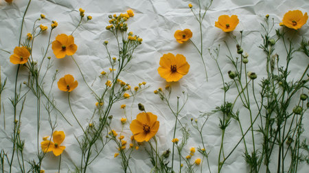 Imagine a crumpled paper, as though it's filled with bioluminescent plants and flowers against white --chaos 30 --ar 16:9 --v 6.1 Job ID: 0df9819a-267c-4017-acdb-3d6cd2f37992の素材