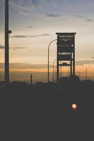 Silhouette of Ampera Bridgeの写真素材