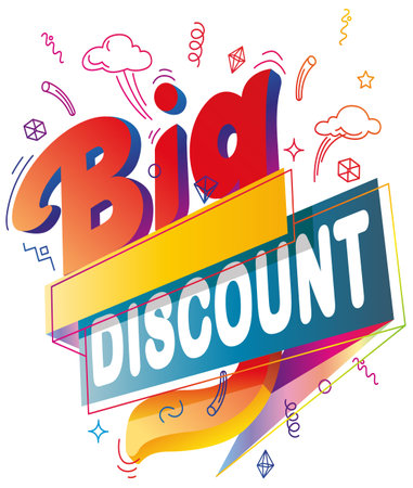 Sale banner in colorful template design background with other doodle design, Big discount and blank space. vector illustration.のイラスト素材
