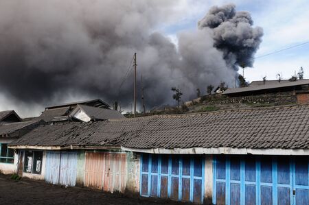 Volcanos form Indonesia. Gunung Bromo volcano in the eruption time (march 2011). View from village near volcano. Bromo - Tengger - Semeru National Park. East Jawaのeditorial素材