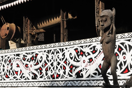 Traditional Dayak tribal culture. Detail Dayak house - longhouse in Long Bagun village. East Kalimantan, Indonesia, Borneo.のeditorial素材